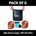 Trideva HEAVY DUTY Extra Thick Size 28x32 Inch Pack of 6 Black (7 Pcs in Each Pack) 75 Micron Biodegradable Garbage Bag| Trash/Dustbin Bags (Weight 500 Gram for Each Pack)