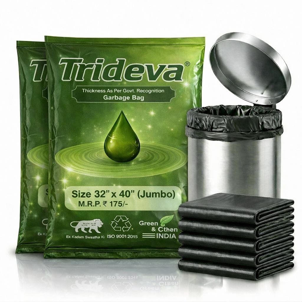 WhatsApp Image 2026-04-19 at 9.34.43 PM Trideva HEAVY DUTY Jumbo Size 32x40 Inch Pack of 2 Black, 75 Micron Biodegradable Garbage Bag| (5 Pcs in Each Pack) Trash/Dustbin Bags (Weight 500 Gram for Each Pack) - Image 1