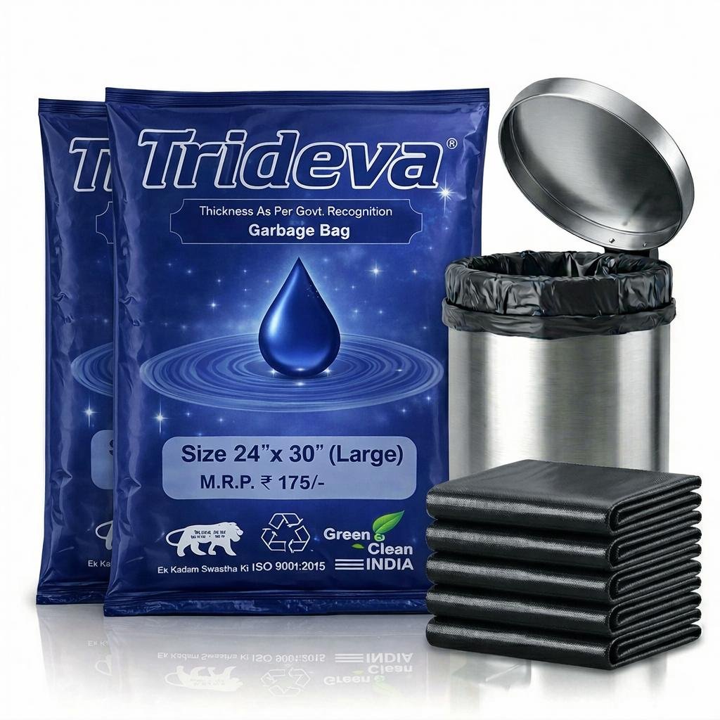 WhatsApp Image 2026-04-19 at 9.34.43 PM (5) Trideva HEAVY DUTY Large Size 24x30 Inch Pack of 2 Black (8 Pcs in Each Pack) 75 Micron Biodegradable Garbage Bag| Trash/Dustbin Bag (Weight 500 Gram for Each Pack) - Image 1