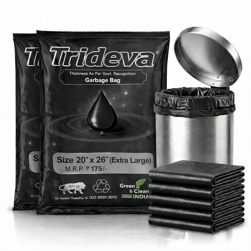 WhatsApp Image 2026-04-19 at 9.34.43 PM (6) Trideva HEAVY DUTY Extra Thick 28x32 Inch Pack of 2 Black (7 Pcs in Each Pack) 75 Micron Biodegradable Garbage Bag | Trash/Dustbin Bags (Weight 500 Gram for Each Pack) - Image 1