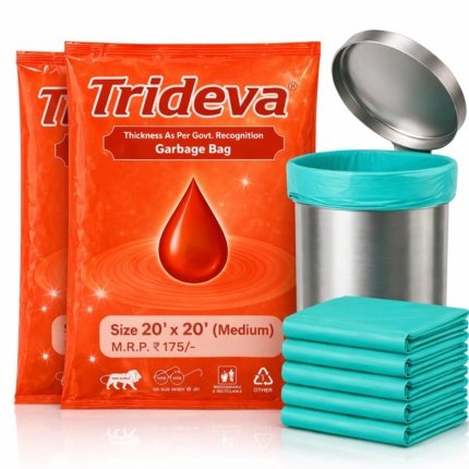Trideva HEAVY DUTY Medium Size 20x20 Inch Pack of 2 Green (14 Pcs in Each Pack) 75 Micron Biodegradable Garbage Bag| | Trash dustbin Bags (Weight 500 Gram per Pack) (Green)