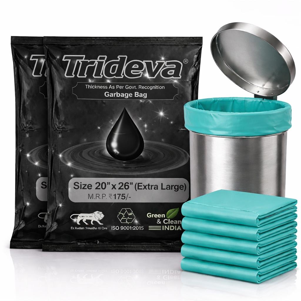 WhatsApp Image 2026-04-19 at 9.35.46 PM (2) Trideva HEAVY DUTY Extra-Medium Size 20x26 Inch Pack of 2 Green (10 Pcs in Each Pack) 75 Micron Biodegradable Garbage Bag| Trash/Dustbin Bags (Weight 500 Gram for Each Pack) (Green) - Image 1
