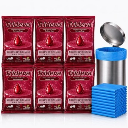 Trideva HEAVY DUTY Extra Thick Size 28x32 Inch Pack of 6 Blue (7 Pcs in Each Pack) 75 Micron Biodegradable Garbage Bag| Trash/Dustbin Bags (Weight 500 Gram for Each Pack)