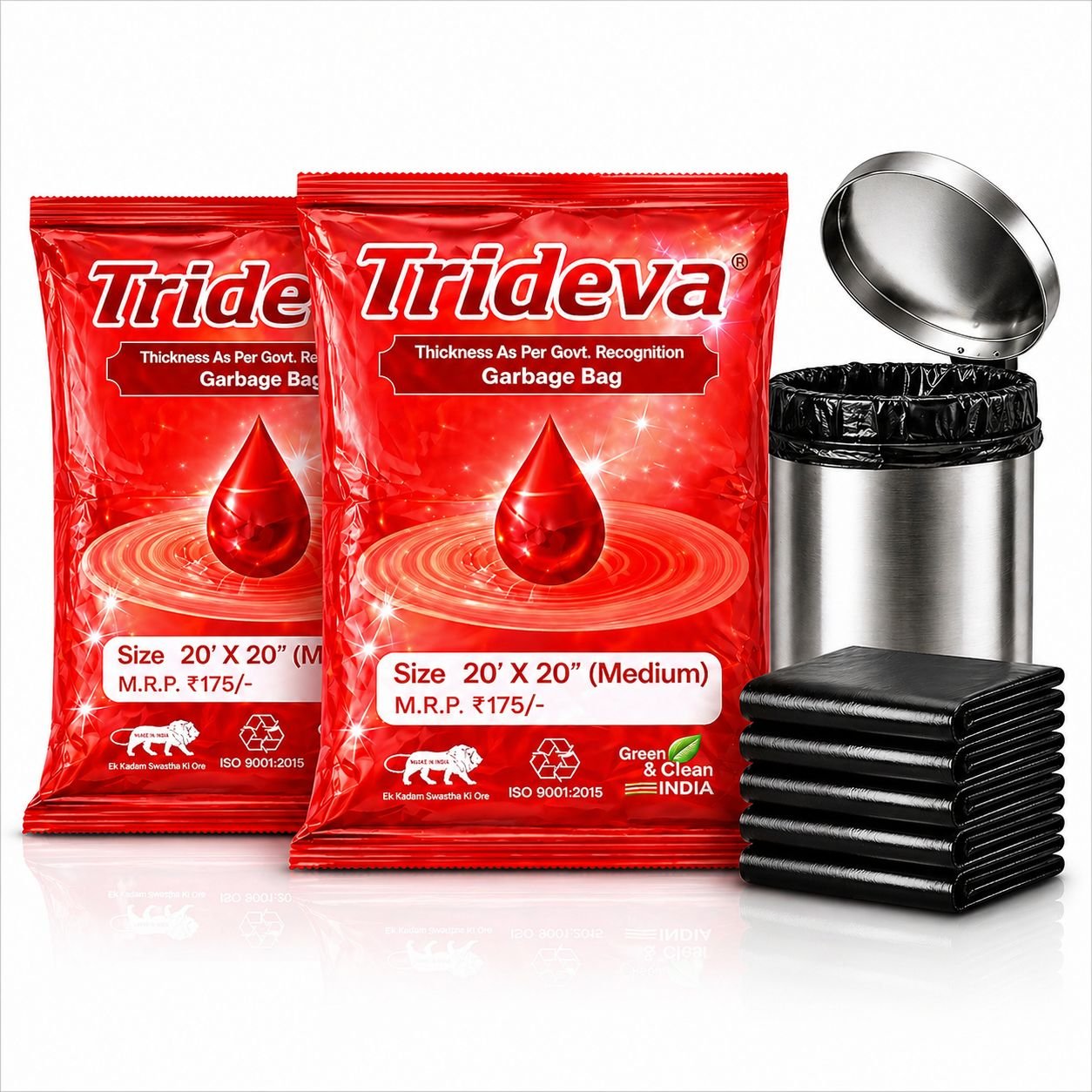 WhatsApp Image 2026-04-27 at 4.21.31 PM (1) Trideva HEAVY DUTY Medium Size 20x20 Inch Pack of 2 Black (14 Pcs in Each Pack) 75 Micron Biodegradable Garbage Bag| | Trash/Dustbin Bags (Weight 500 Gram per Pack) - Image 1